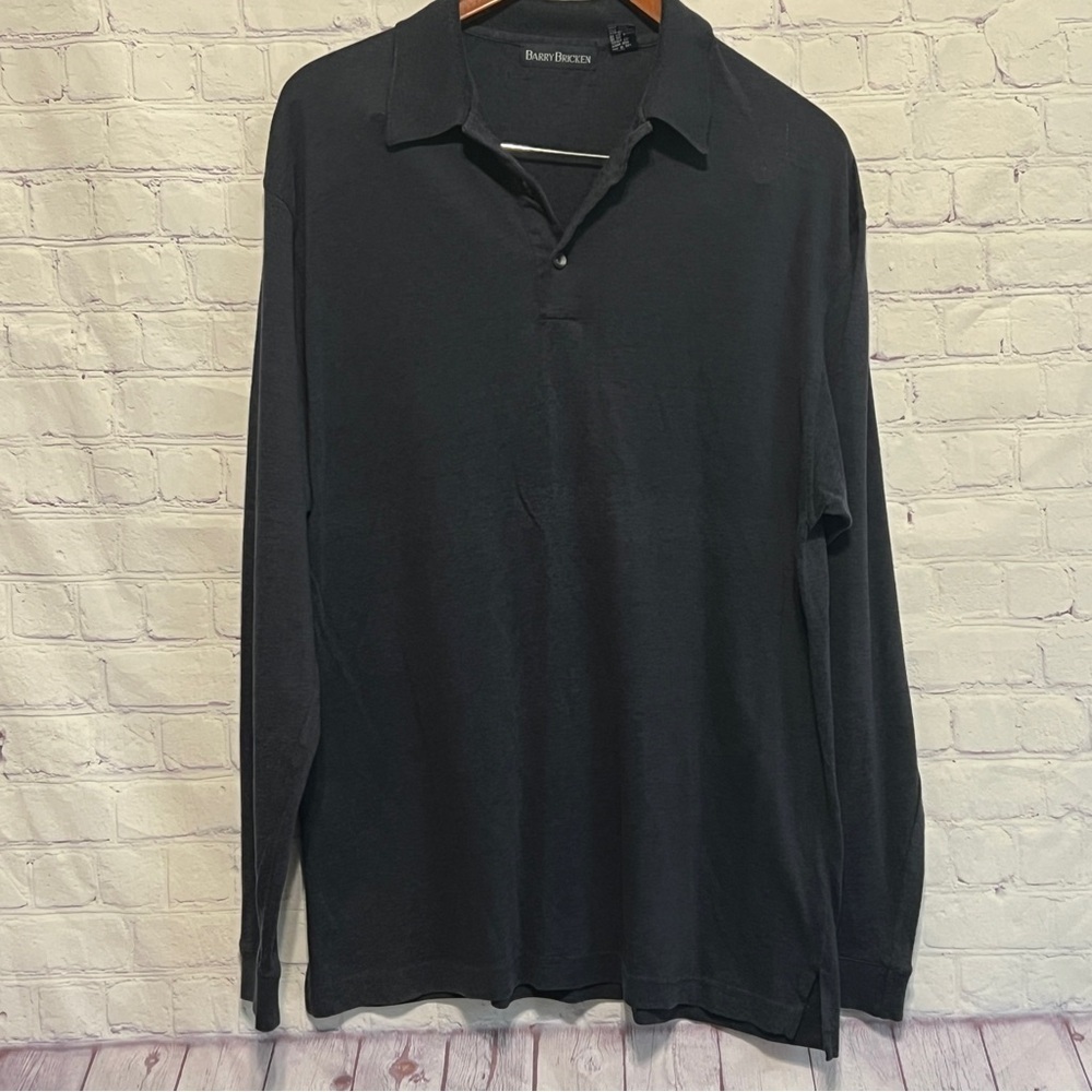 Barry Bricken Men’s Large Polo Shirt Silk Blend Long Sleeve Lightweight